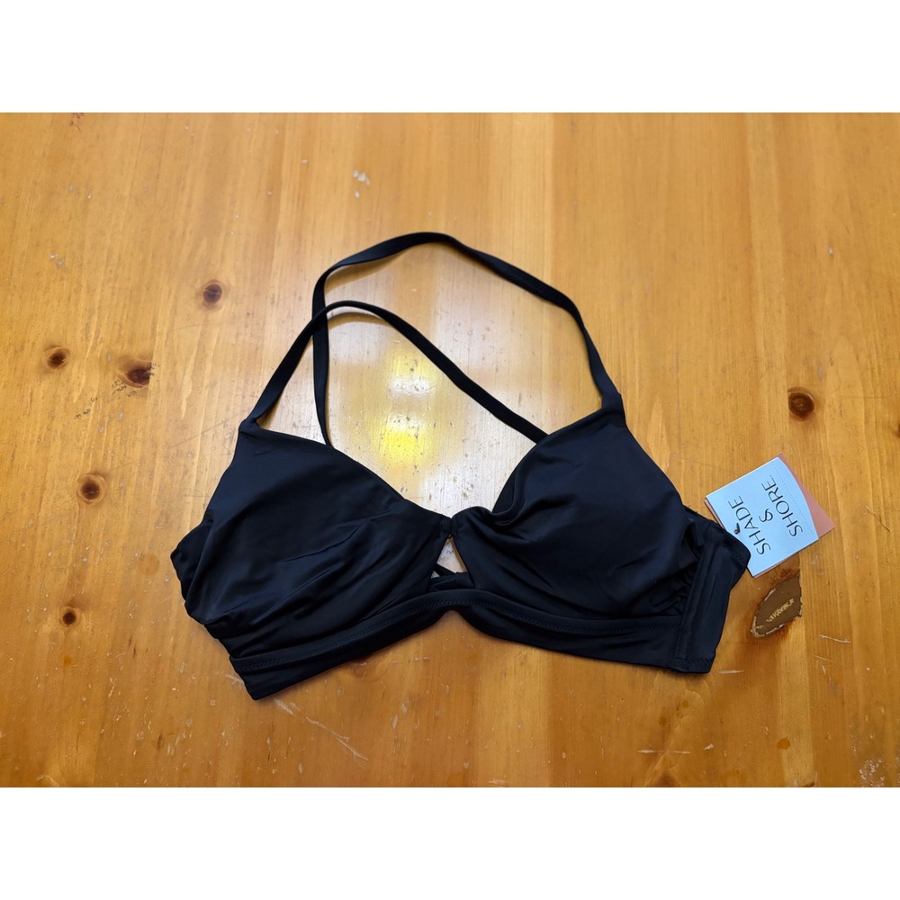 Shade & Shore Black Underwire Halter Bikini Top 34D New With Tags
